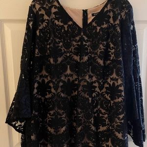Black formal lace blouse with bell sleeves